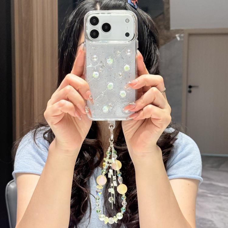 For iPhone 17 Pro Little Fresh Rose Pattern Bracelet Chain TPU Phone Case(Green)
