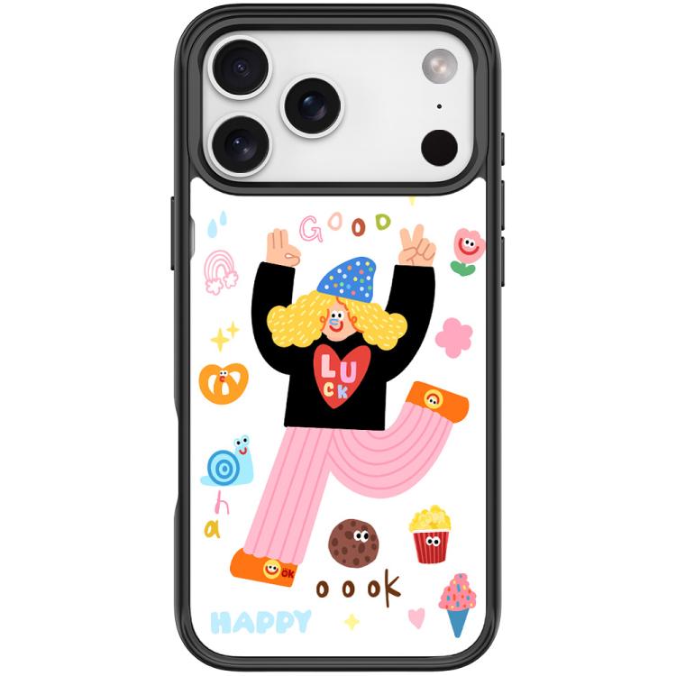 For iPhone 17 Pro Little Girl and Good Text Pattern Magnetic Phone Case(Black)