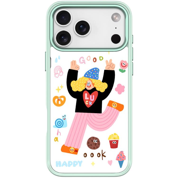 For iPhone 17 Pro Little Girl and Good Text Pattern Magnetic Phone Case(Light Green)