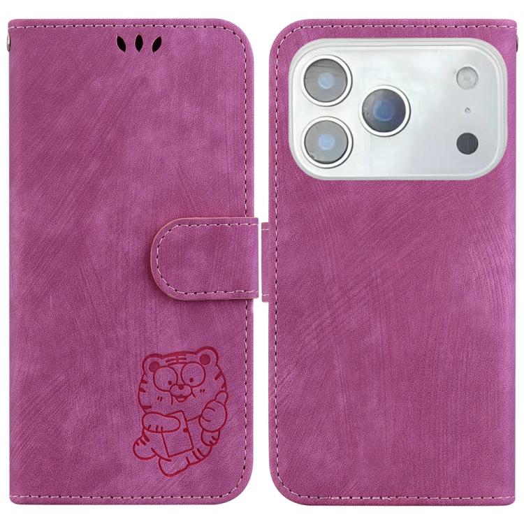 For iPhone 17 Pro Little Tiger Embossed Leather Phone Case(Rose Red)