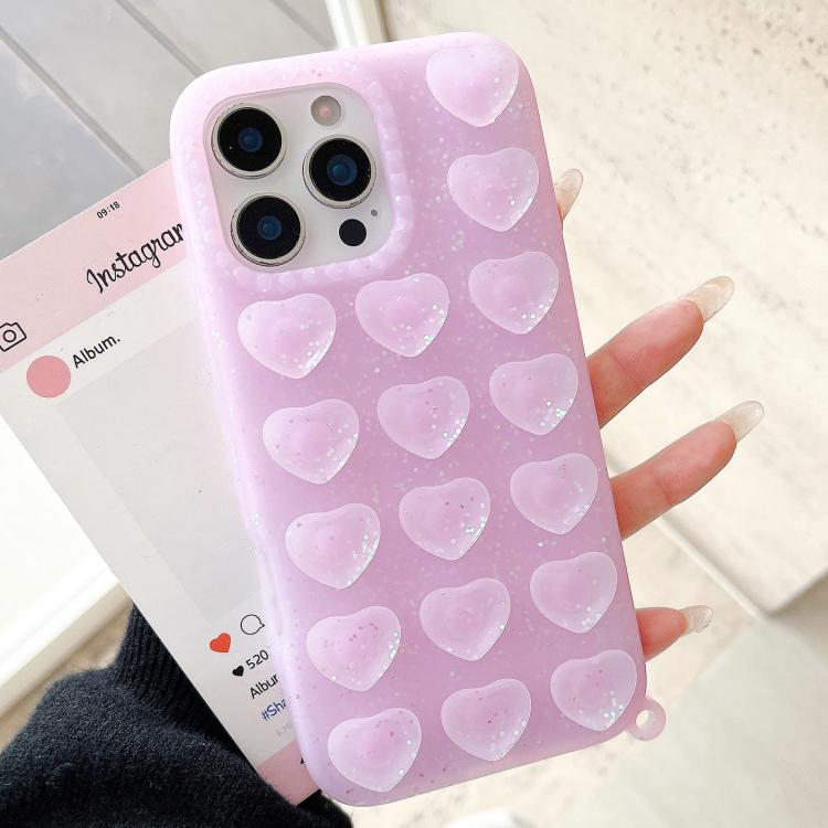 For iPhone 17 Pro Love Heart Suction Cup Translucent Glitter Phone Case(Purple)