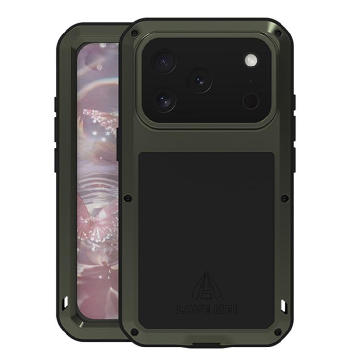 For iPhone 17 Pro LOVE MEI Metal Shockproof Life Waterproof Dustproof Phone Case(Army Green)