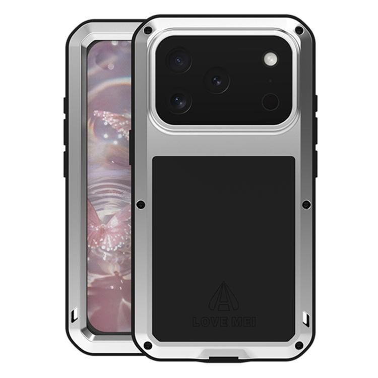 For iPhone 17 Pro LOVE MEI Metal Shockproof Life Waterproof Dustproof Phone Case(Silver)