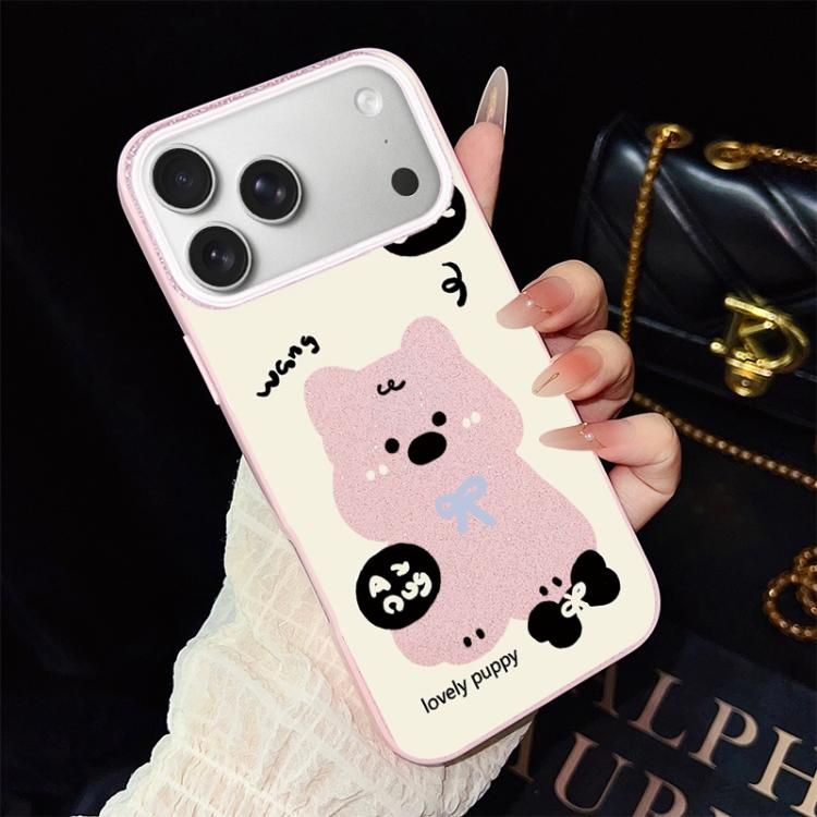 For iPhone 17 Pro Lovely Puppy Pattern IMD Glitter PC Hybrid TPU Phone Case(Pink)