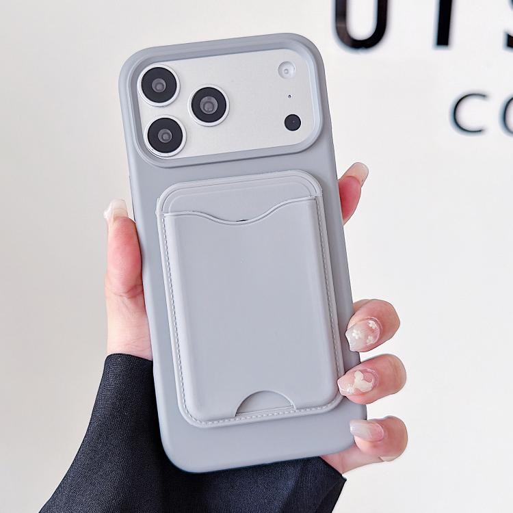 For iPhone 17 Pro Macaron-Style Card Holder Magnetic TPU Phone Case(Grey)