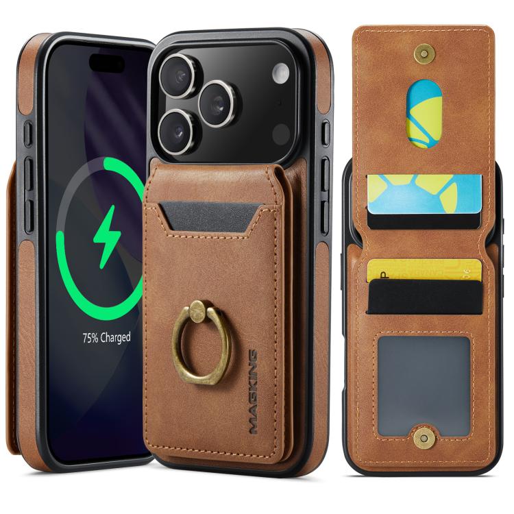 For iPhone 17 Pro MAGKING K1 MagSafe Detachable Wallet RFID Back Cover Phone Case(Brown)