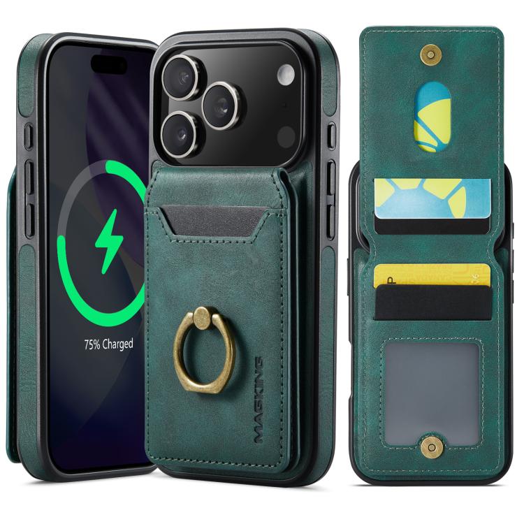 For iPhone 17 Pro MAGKING K1 MagSafe Detachable Wallet RFID Back Cover Phone Case(Green)