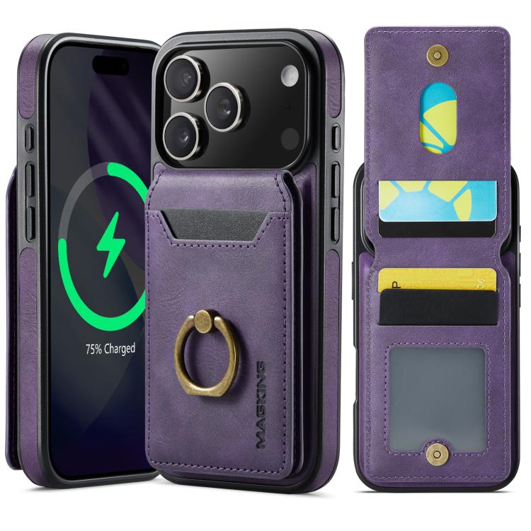 For iPhone 17 Pro MAGKING K1 MagSafe Detachable Wallet RFID Back Cover Phone Case(Purple)
