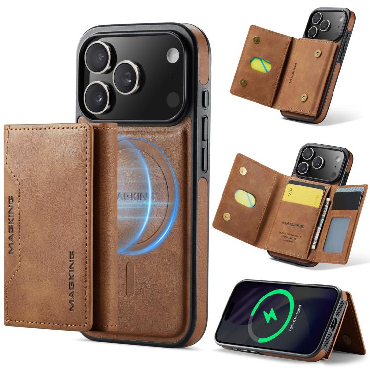 For iPhone 17 Pro MAGKING K2 Series MagSafe RFID Card Bag Detachable Phone Case(Brown)