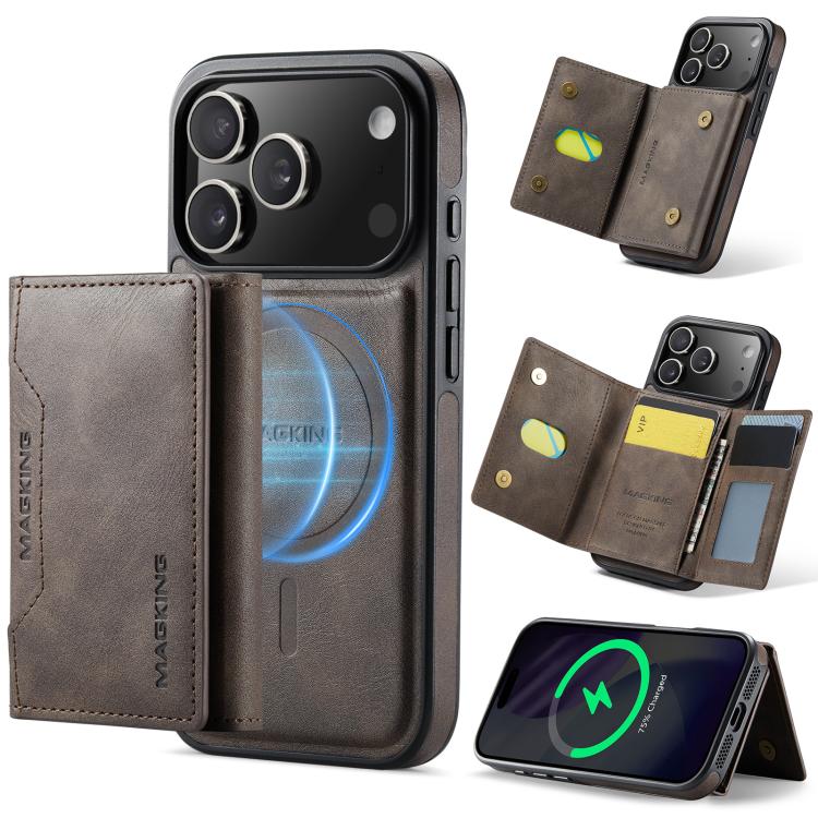 For iPhone 17 Pro MAGKING K2 Series MagSafe RFID Card Bag Detachable Phone Case(Coffee)