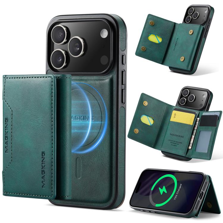 For iPhone 17 Pro MAGKING K2 Series MagSafe RFID Card Bag Detachable Phone Case(Green)