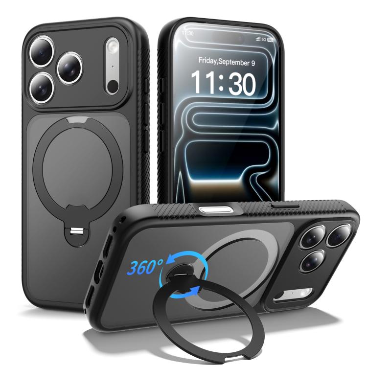 For iPhone 17 Pro Magnetic 360 Rotating Stand Airbag Shockproof Phone Case(Black)