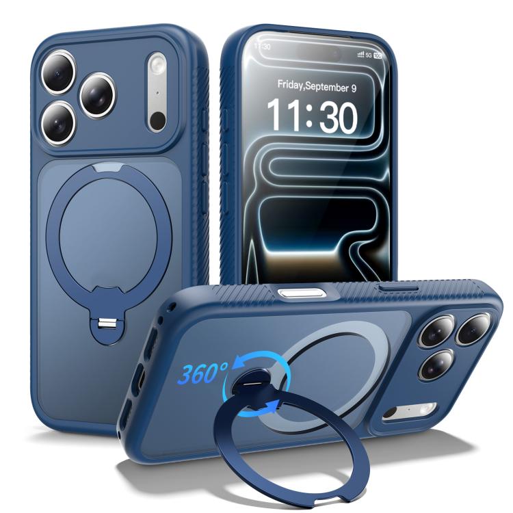 For iPhone 17 Pro Magnetic 360 Rotating Stand Airbag Shockproof Phone Case(Blue)