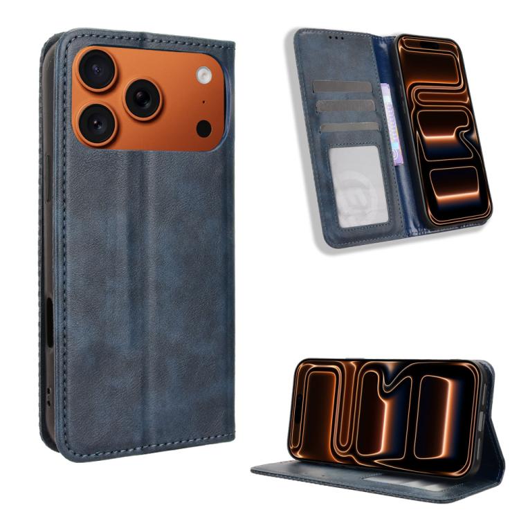 For iPhone 17 Pro Magnetic Buckle Retro Texture Leather Phone Case(Blue)