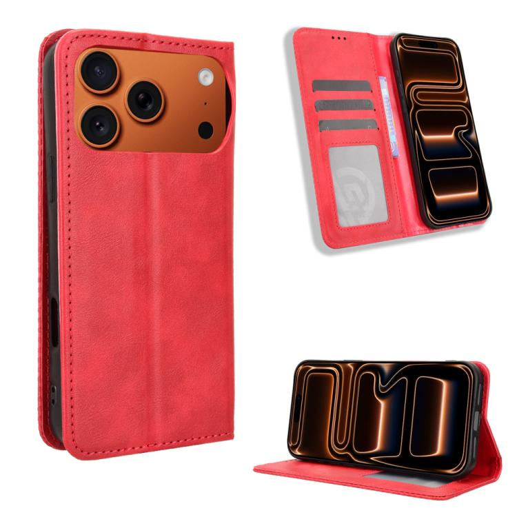 For iPhone 17 Pro Magnetic Buckle Retro Texture Leather Phone Case(Red)