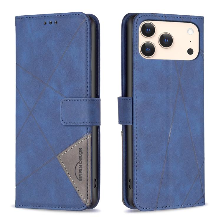 For iPhone 17 Pro Magnetic Buckle Rhombus Texture Leather Phone Case(Blue)