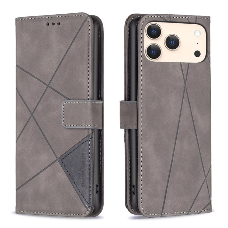 For iPhone 17 Pro Magnetic Buckle Rhombus Texture Leather Phone Case(Grey)