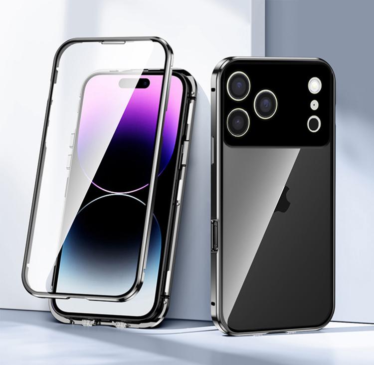 For iPhone 17 Pro Magnetic Double-buckle HD Tempered Glass Phone Case(Black)