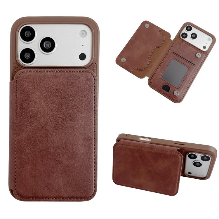 For iPhone 17 Pro Magnetic Snap Multifunctional Card Wallet Holder Phone Case(Coffee)