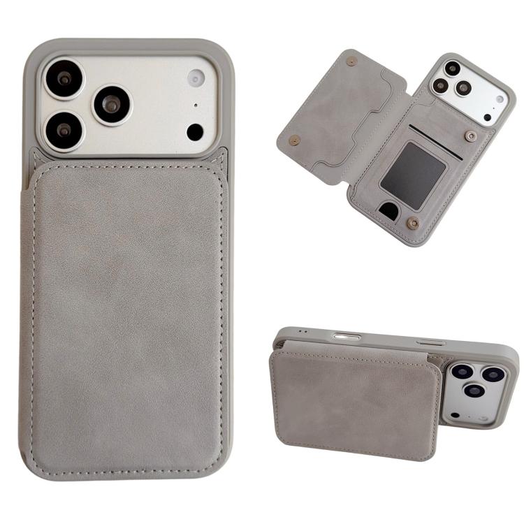 For iPhone 17 Pro Magnetic Snap Multifunctional Card Wallet Holder Phone Case(Grey)