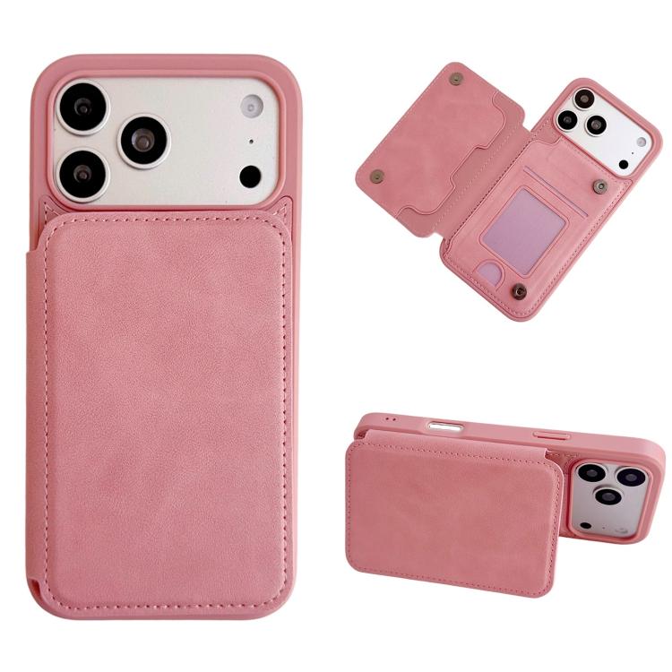 For iPhone 17 Pro Magnetic Snap Multifunctional Card Wallet Holder Phone Case(Pink)