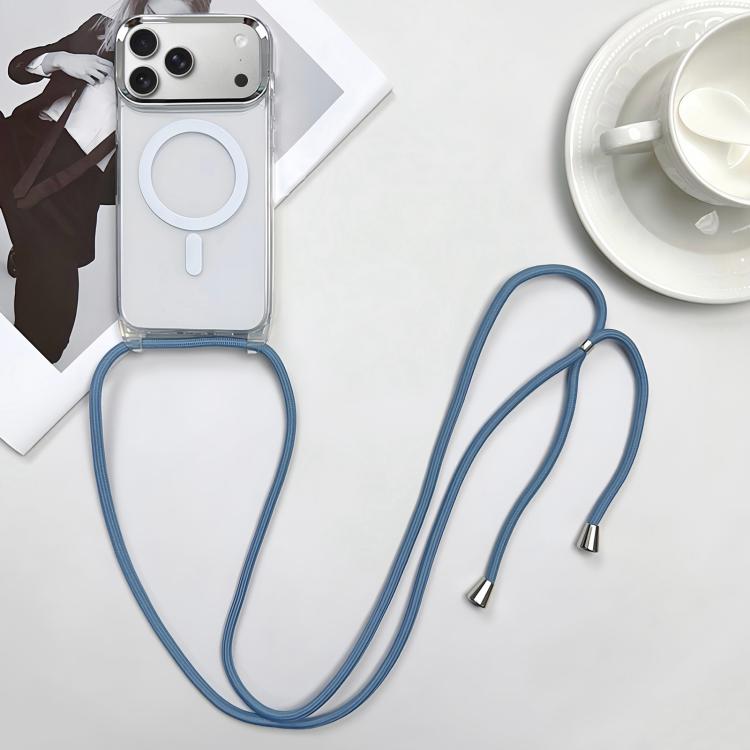 For iPhone 17 Pro MagSafe Magnetic PC + TPU Phone Case with Lanyard(Grey Blue)