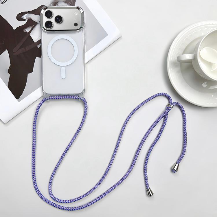For iPhone 17 Pro MagSafe Magnetic PC + TPU Phone Case with Lanyard(Purple Blue Apricot)