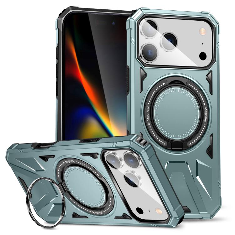 For iPhone 17 Pro MagSafe Magnetic Shockproof Phone Case with Ring Holder(Green)