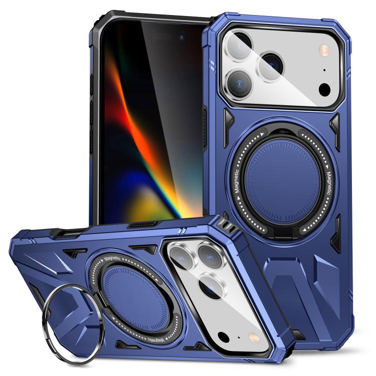 For iPhone 17 Pro MagSafe Magnetic Shockproof Phone Case with Ring Holder(Navy Blue)