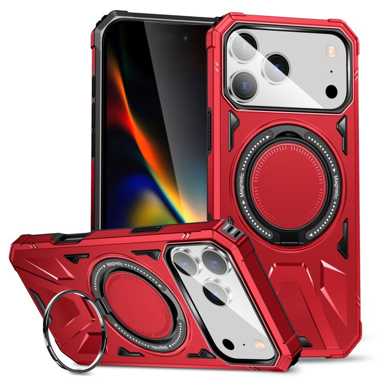 For iPhone 17 Pro MagSafe Magnetic Shockproof Phone Case with Ring Holder(Red)