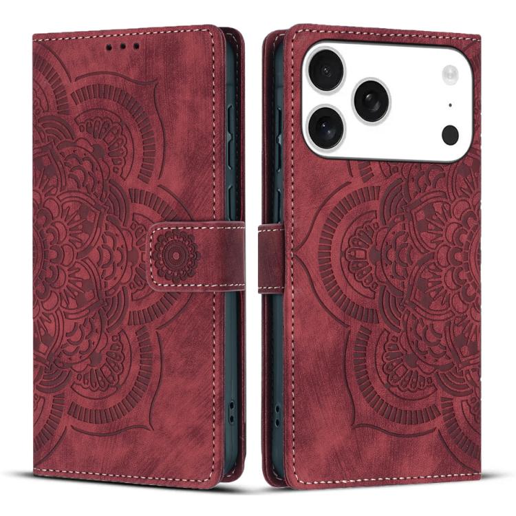 For iPhone 17 Pro Mandala Embossed Retro Frosted Leather Phone Case(Red)