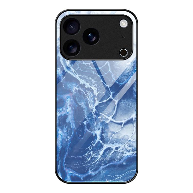 For iPhone 17 Pro Marble Pattern Glass Protective Phone Case(Blue Ocean)