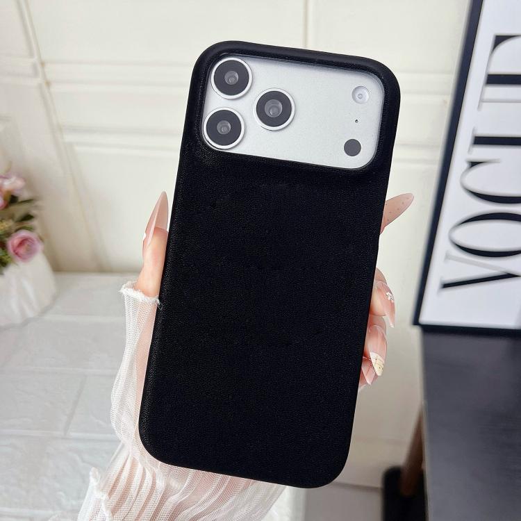 For iPhone 17 Pro Matte Velvet Finish PC + Vegan Leather Phone Case(Black)