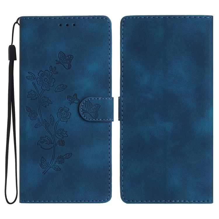 For iPhone 17 Pro Max Flower Butterfly Embossing Pattern Leather Phone Case(Blue)