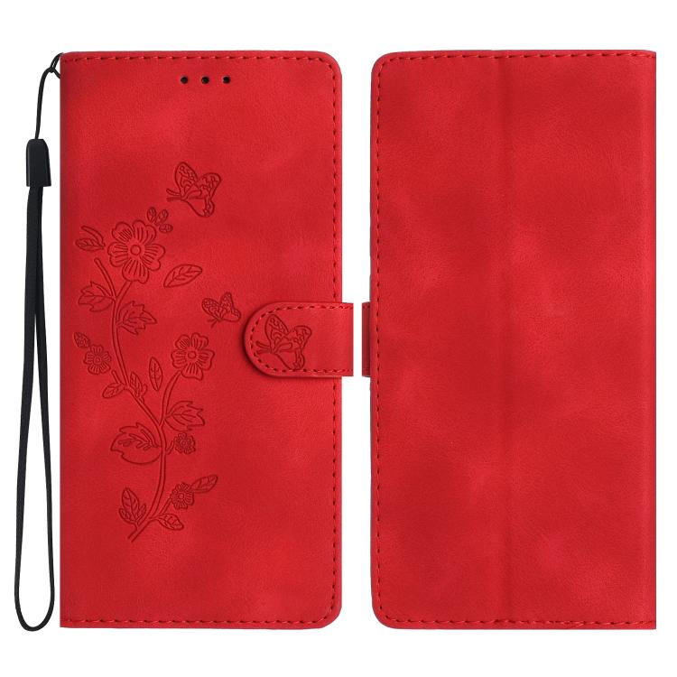 For iPhone 17 Pro Max Flower Butterfly Embossing Pattern Leather Phone Case(Red)
