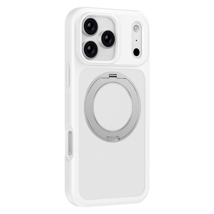 For iPhone 17 Pro Max Skin-friendly Anti-Stain Rotating Holder Magnetic Armor Phone Case(White)