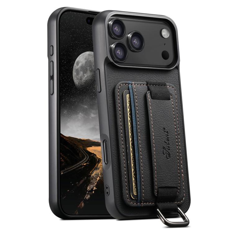 For iPhone 17 Pro Max Suteni H13 Litchi Leather Wrist Strap Wallet Back Phone Case(Black)