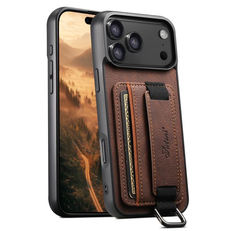 For iPhone 17 Pro Max Suteni H13 Litchi Leather Wrist Strap Wallet Back Phone Case(Brown)