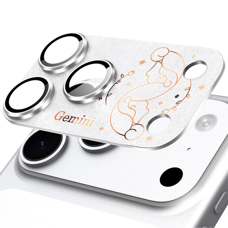 For iPhone 17 Pro Max Twelve Constellations Armor Integrated Full-Coverage Frosted Metal Camera Lens Film, Zodiac:Gemini(Silver)