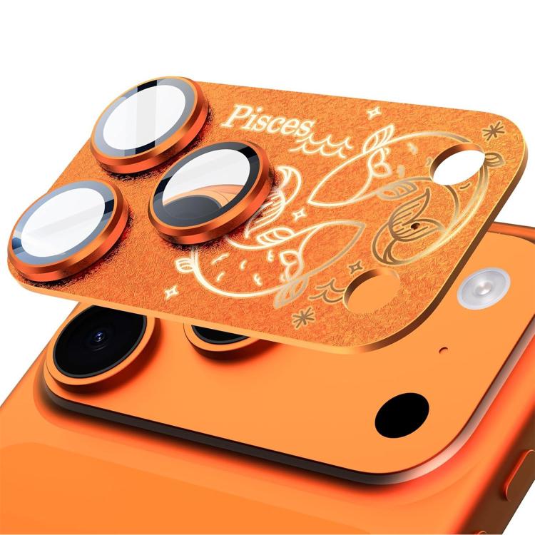 For iPhone 17 Pro Max Twelve Constellations Armor Integrated Full-Coverage Frosted Metal Camera Lens Film, Zodiac:Pisces(Orange)