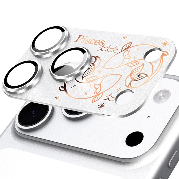 For iPhone 17 Pro Max Twelve Constellations Armor Integrated Full-Coverage Frosted Metal Camera Lens Film, Zodiac:Pisces(Silver)