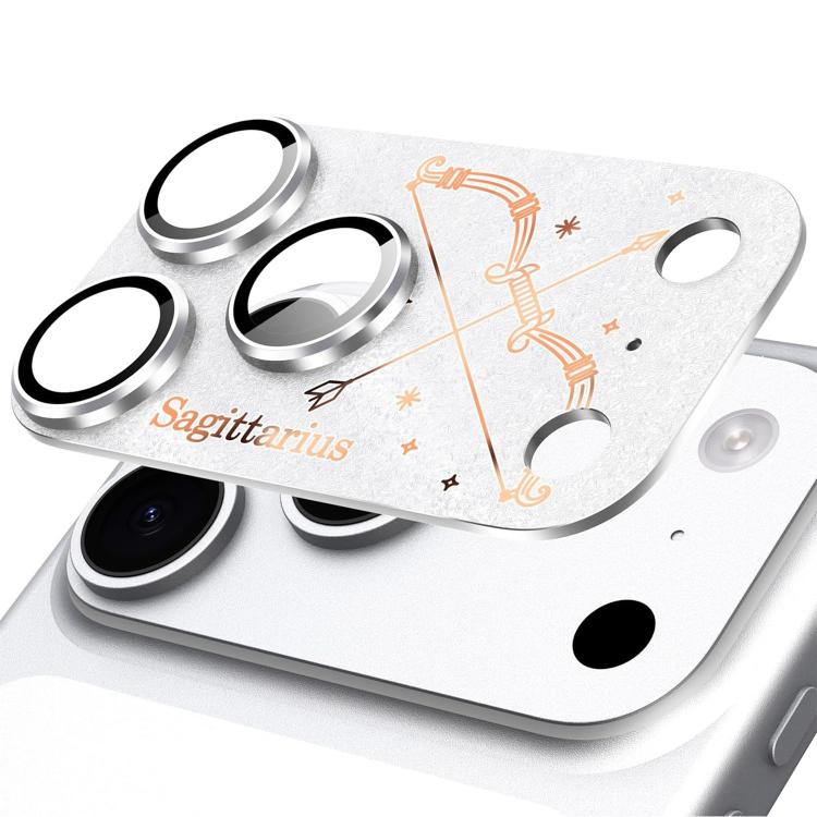 For iPhone 17 Pro Max Twelve Constellations Armor Integrated Full-Coverage Frosted Metal Camera Lens Film, Zodiac:Sagittarius(Silver)