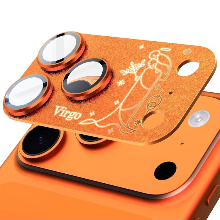For iPhone 17 Pro Max Twelve Constellations Armor Integrated Full-Coverage Frosted Metal Camera Lens Film, Zodiac:Virgo(Orange)