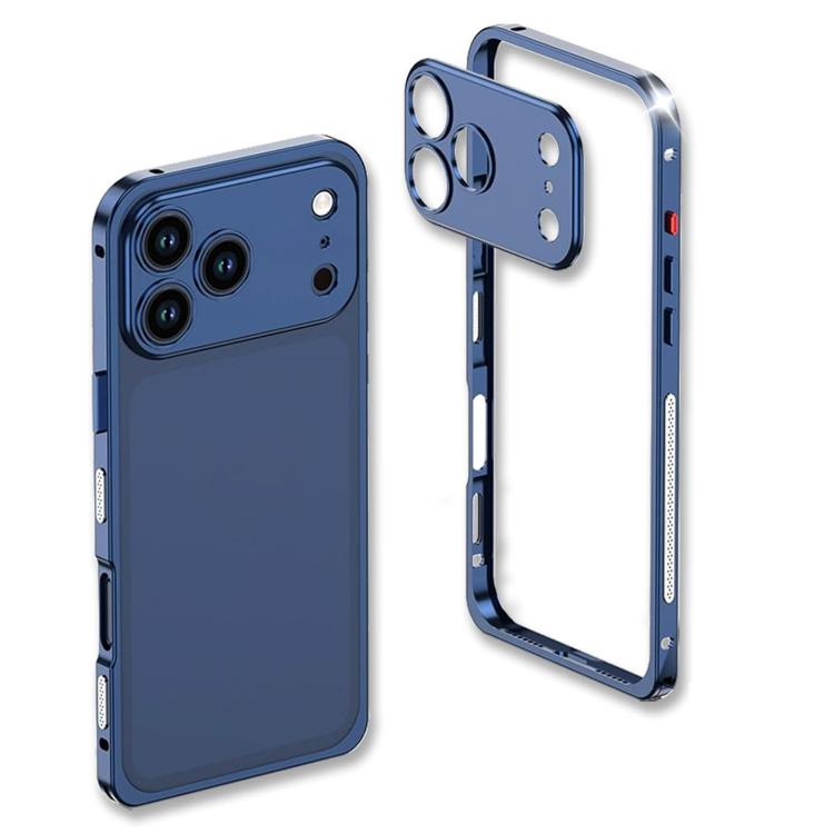 For iPhone 17 Pro Max Ultra-Thin Alloy Metal Frame Shockproof Phone Case with Lens Frame(Blue)