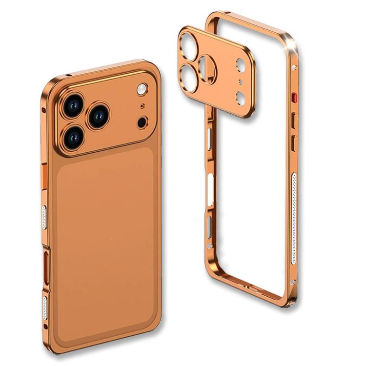 For iPhone 17 Pro Max Ultra-Thin Alloy Metal Frame Shockproof Phone Case with Lens Frame(Orange)