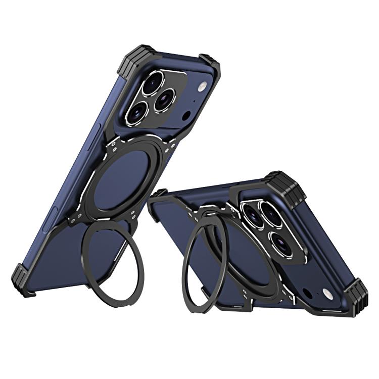 For iPhone 17 Pro Mechanical Arm Borderless MagSafe Holder Metal Phone Case(Black Silver)