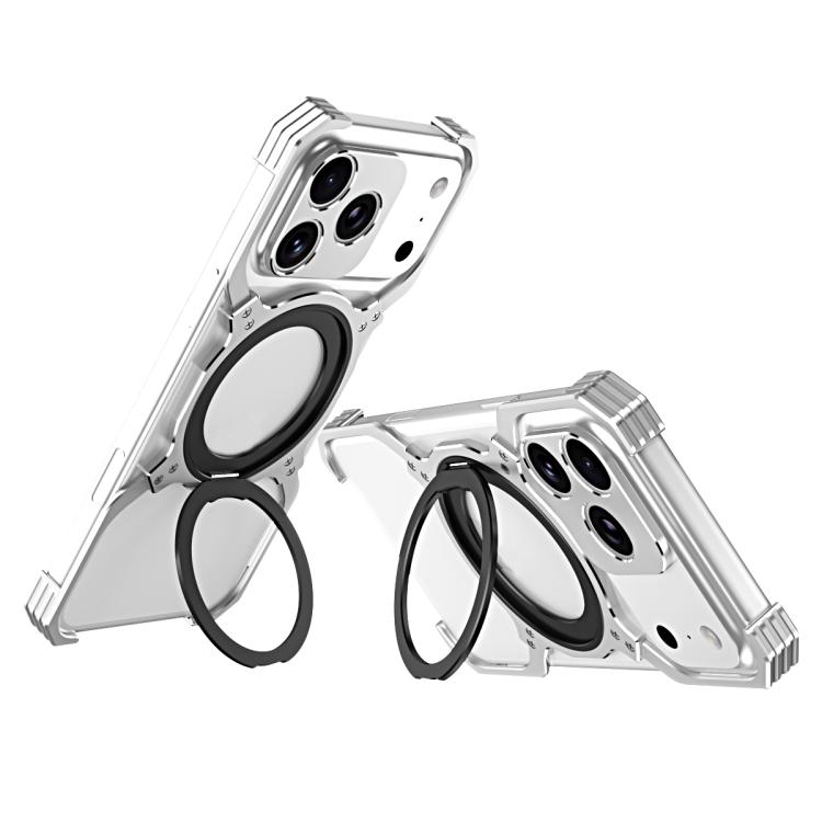 For iPhone 17 Pro Mechanical Arm Borderless MagSafe Holder Metal Phone Case(Silver)