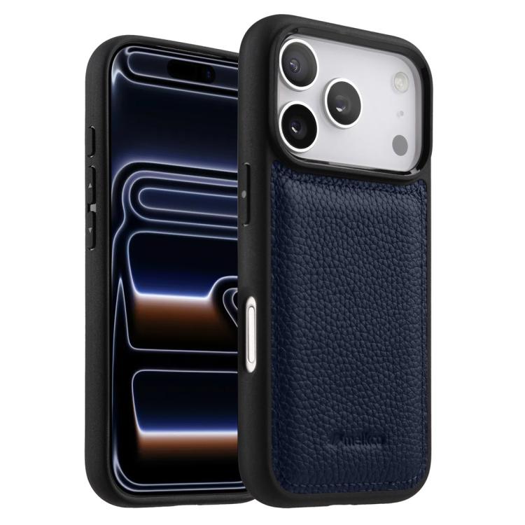 For iPhone 17 Pro melkco Litchi Texture Full Coverage Genuine Leather Hybrid PC Phone Case(Black)