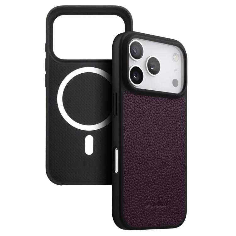For iPhone 17 Pro melkco Litchi Texture Magnetic Full Coverage Genuine Leather Hybrid PC Phone Case(Purple)