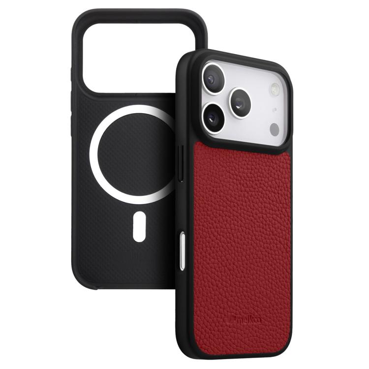For iPhone 17 Pro melkco Litchi Texture Magnetic Full Coverage Genuine Leather Hybrid PC Phone Case(Red)
